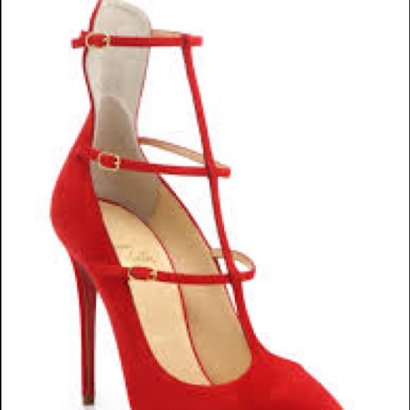 Louboutin Toerless Muse 38 Suede Red Triple Strap - Picture 2 of 9